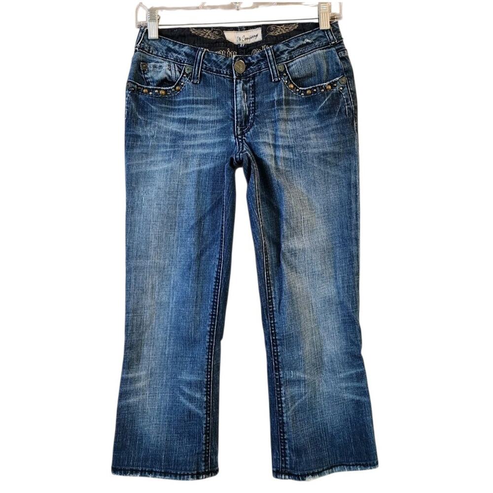 J & Company Womens Capri Jeans Size 27 Blue Studded Pockets Low Rise Stretch